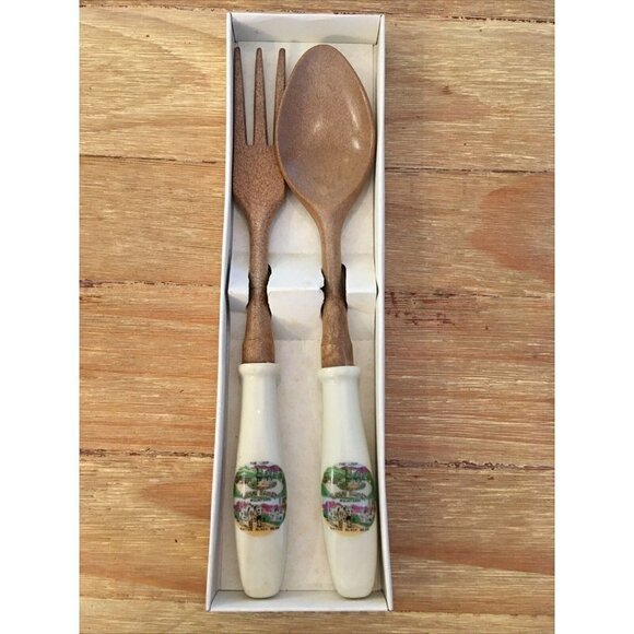 Vtg HAKUSAN JAPAN Great Smoky Mountains Souvenir Salad Spoon & Fork Set - In Box - Picture 2 of 6